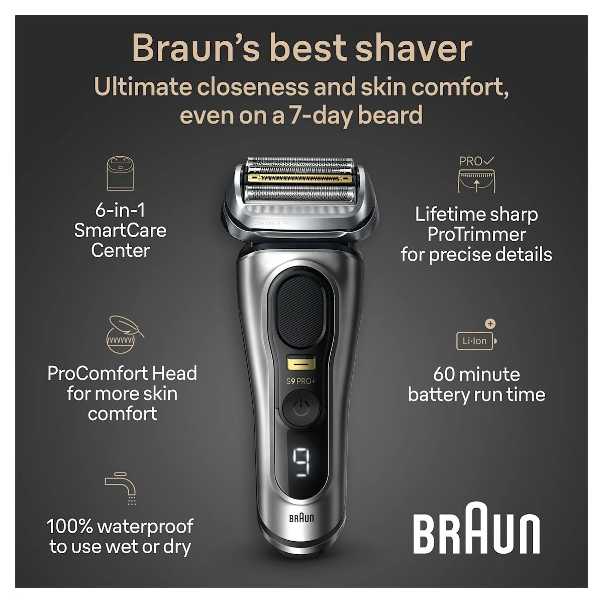 Series 9 PRO+ Electric Shaver with6-in-1 SmartCare Center, ProComfort Head, 9597cc