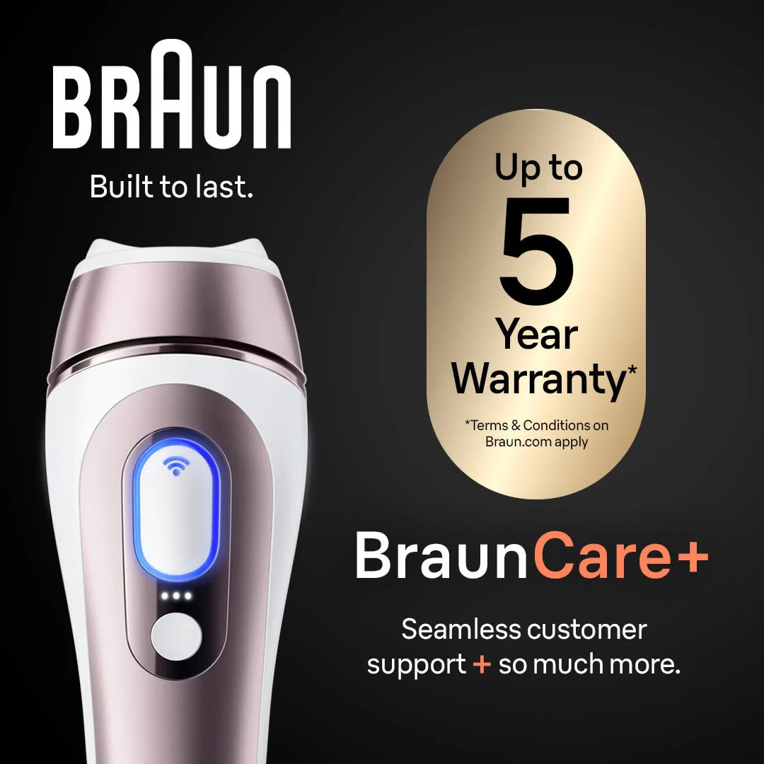 Braun Smart IPL, Skin i·Expert Pro 7: At Home Alternative to Laser Hair Removal with 4 Caps, Facial Hair Trimmer, and Leather Pouch, IPL7219