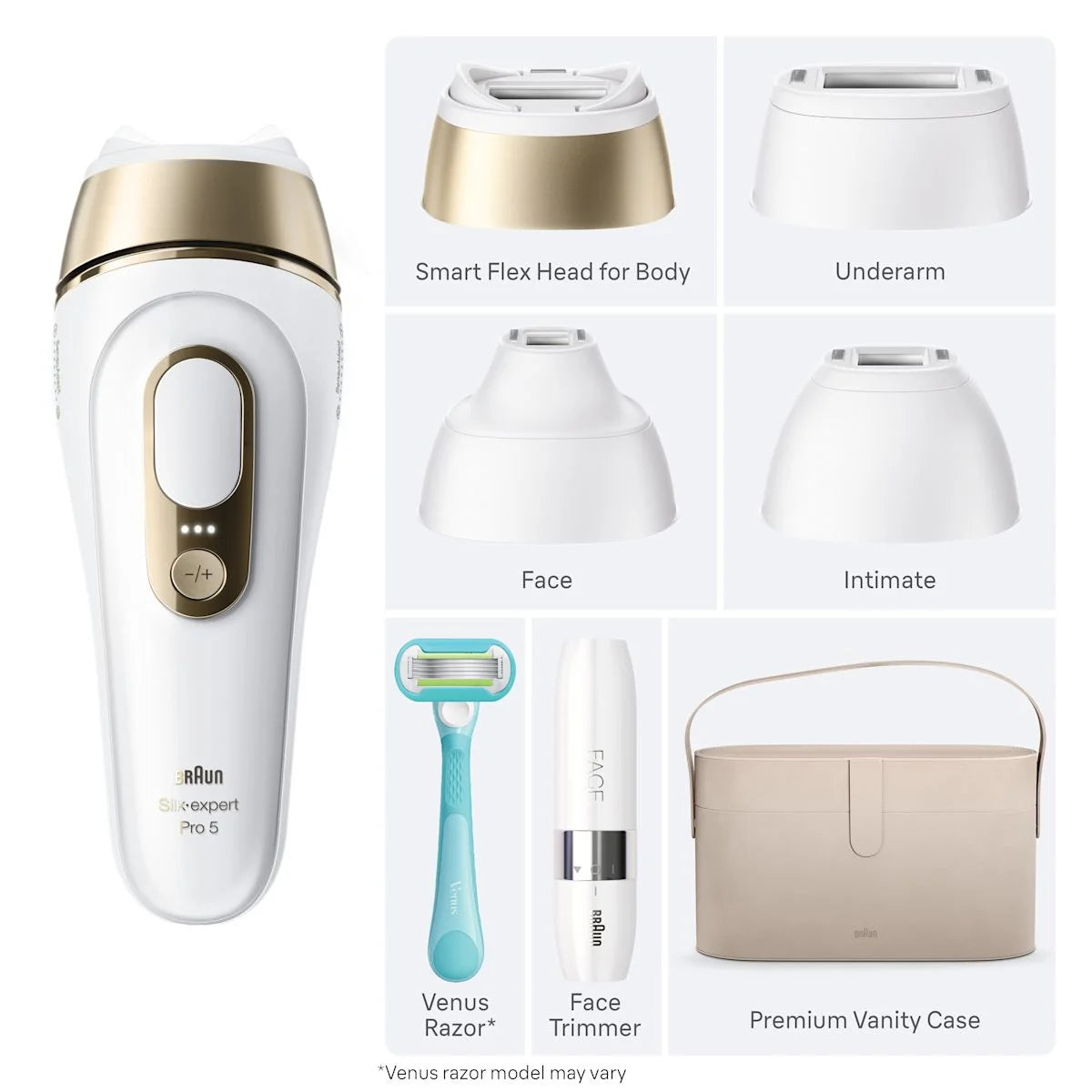 Braun Smart IPL, Silk·Expert Pro 5: At Home Alternative to Laser Hair Removal with 4 Caps, Facial Hair Trimmer, and Vanity Case, IPL5442