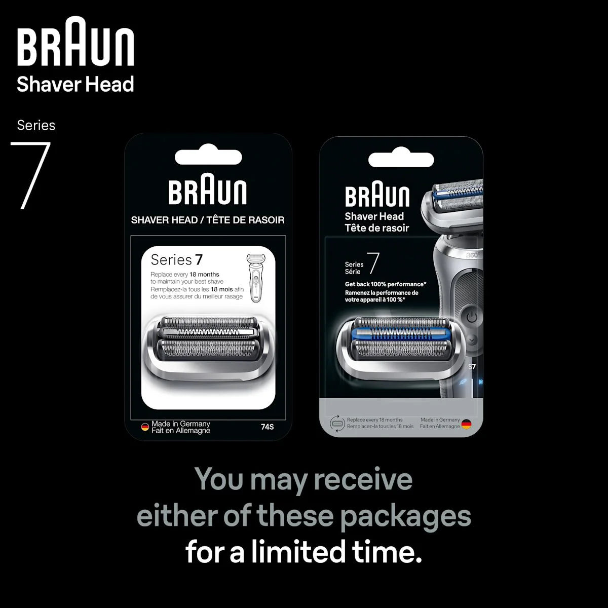 Braun Electric Shaver Head Replacement Part 74s Silver, Compatible with Series 7 Electric Razors for Men