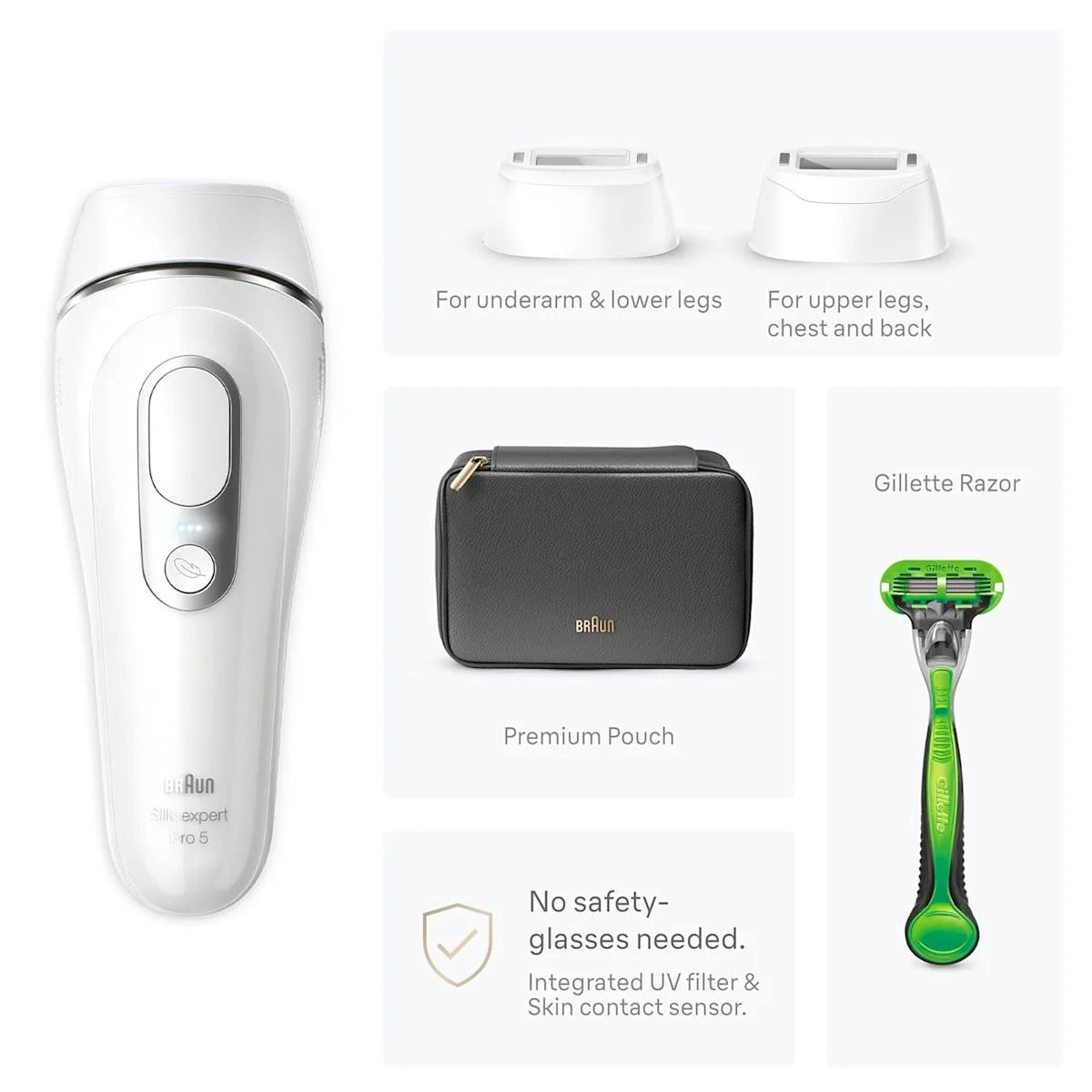 Braun Smart IPL, Silk·Expert Pro 5: At Home Alternative to Laser Hair Removal with Wide Cap and Leather Pouch, IPL5145