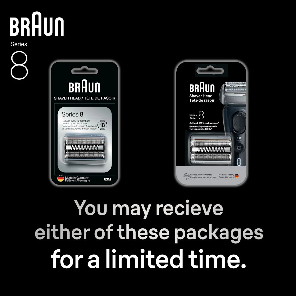 Braun Electric Shaver Head Replacement Part 83m Silver, Compatible with Series 8 Electric Razors for Men