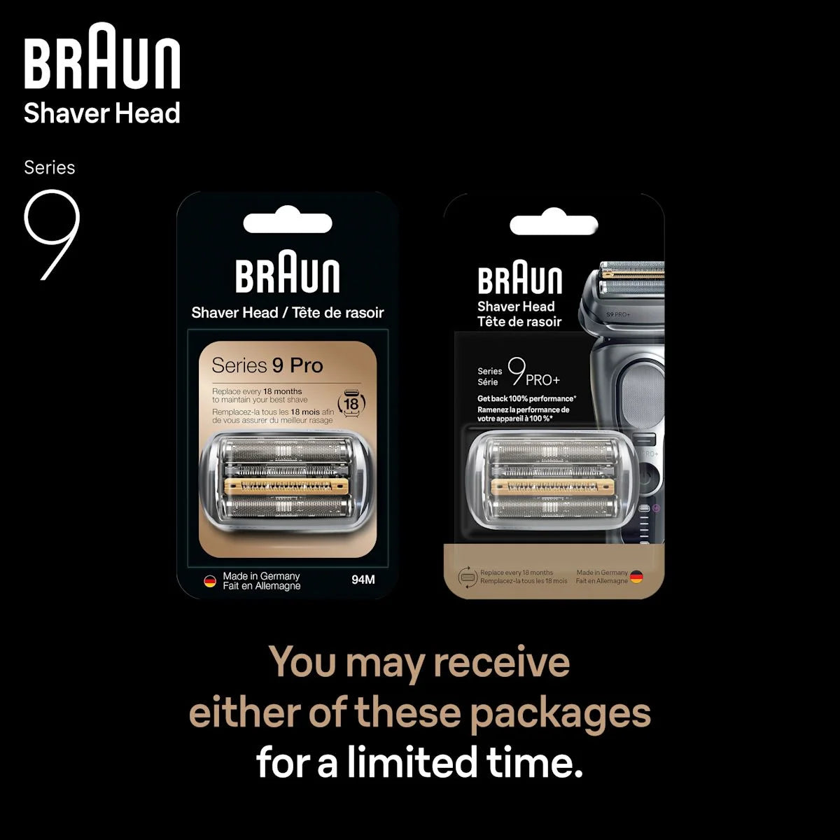 Braun Series 9 Shaver Replacement Head Part 94M, Compatible with All Series 9 Electric Shavers